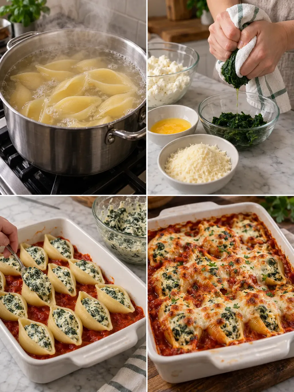 Pastasnäckor fyllda med spenat och ricotta