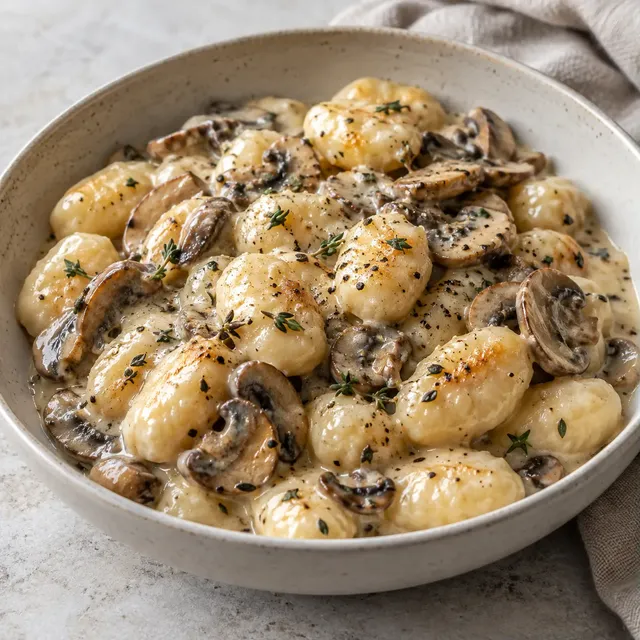 Krämig gnocchi med svamp och timjan