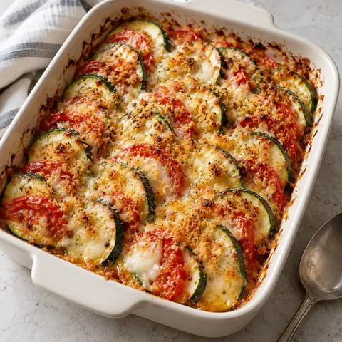 Zucchini- och tomatgratäng med mozzarella
