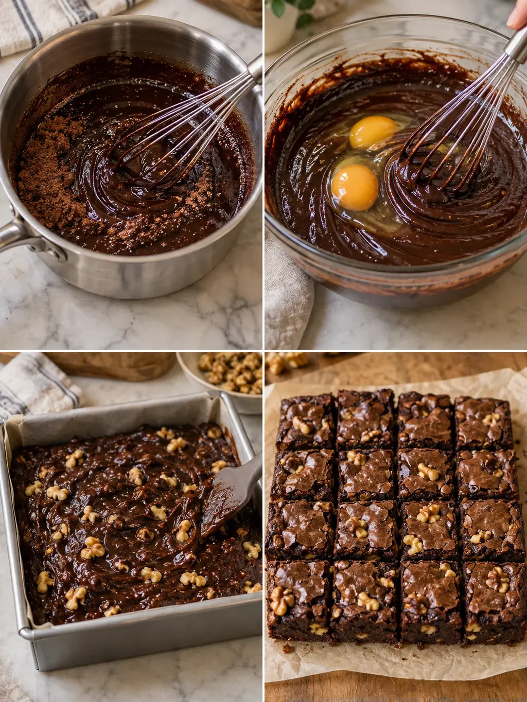 Kladdiga kakaobrownies med valnötter