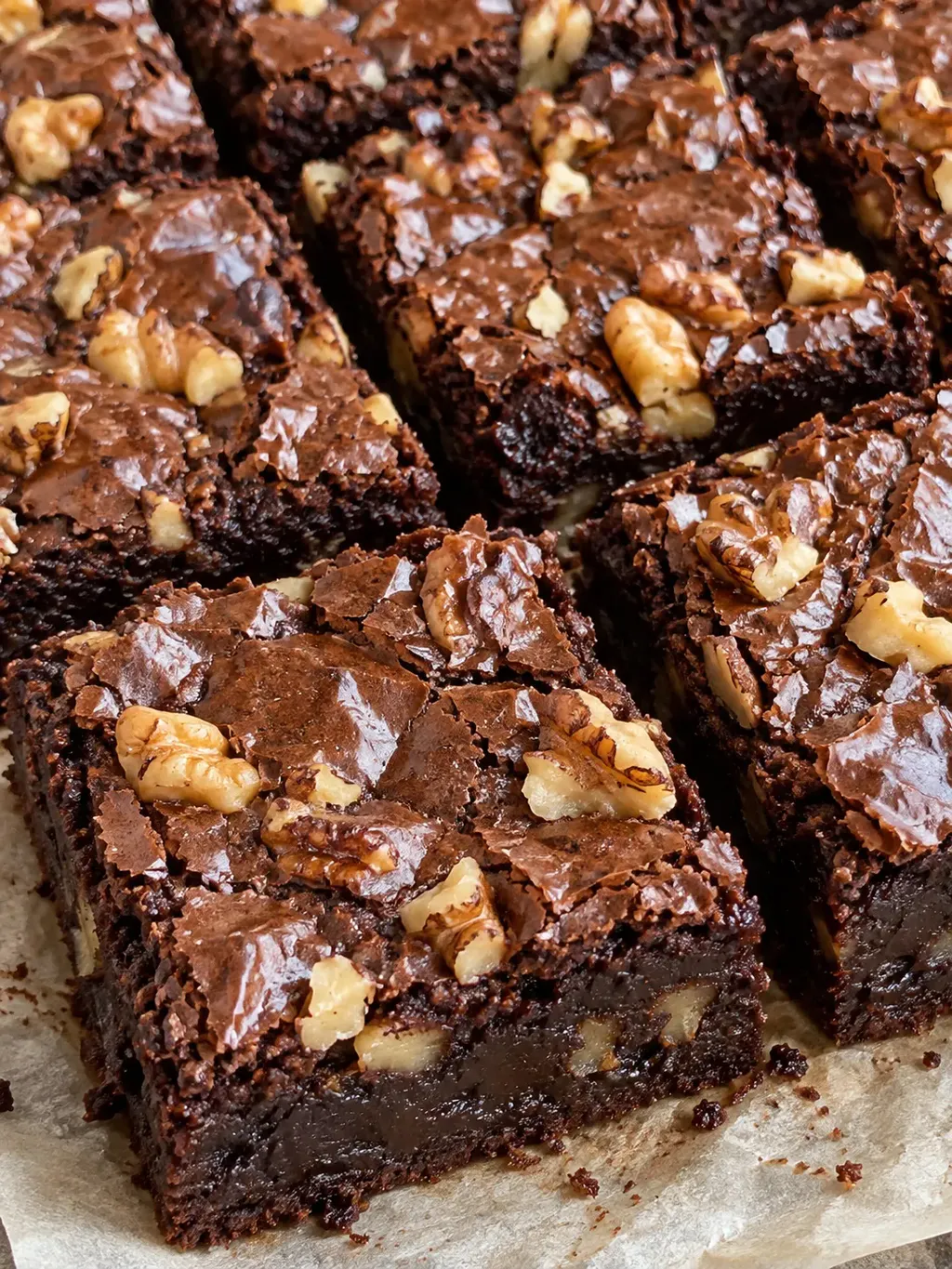 Kladdiga kakaobrownies med valnötter