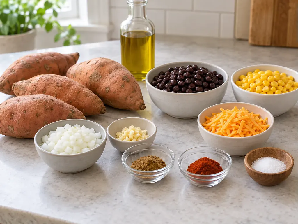 Fylld sötpotatis med svarta bönor