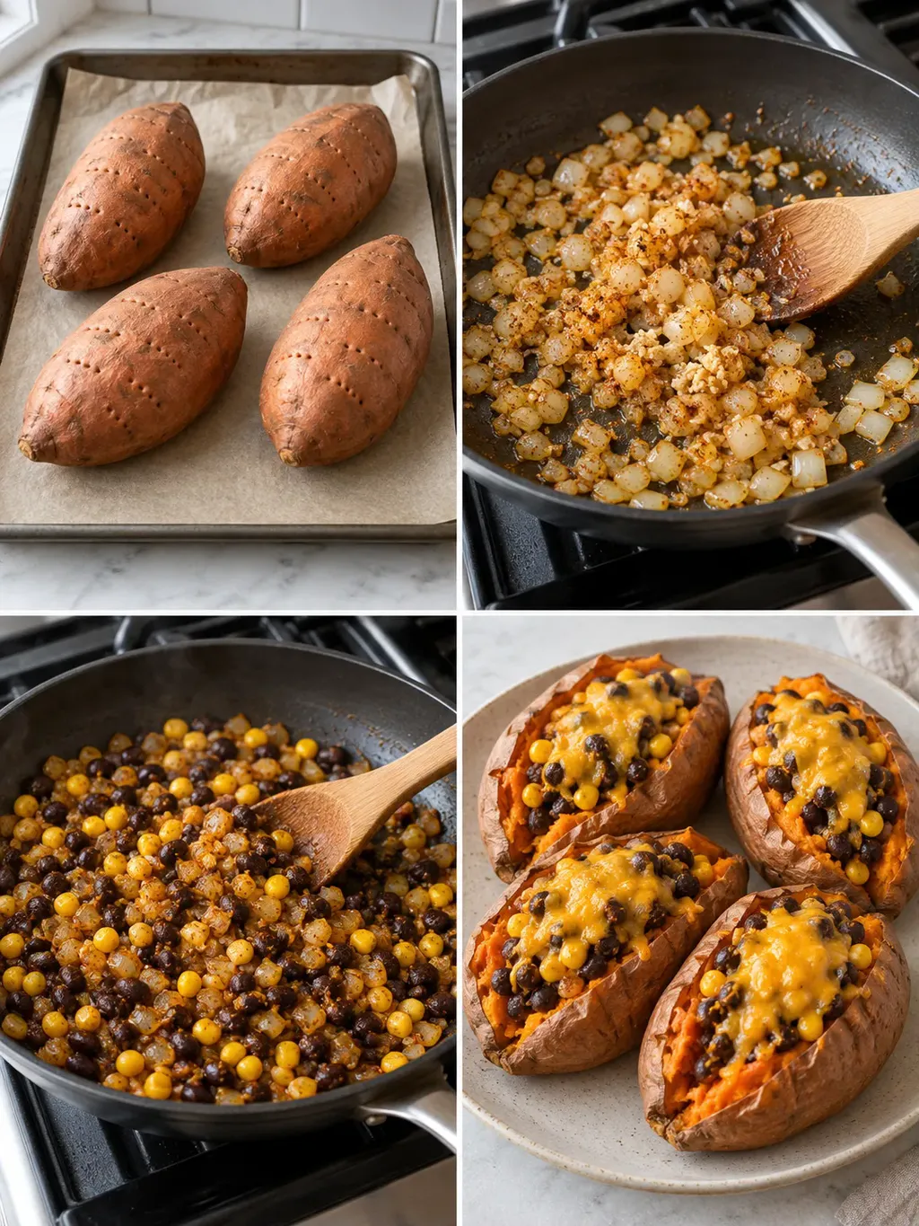 Fylld sötpotatis med svarta bönor
