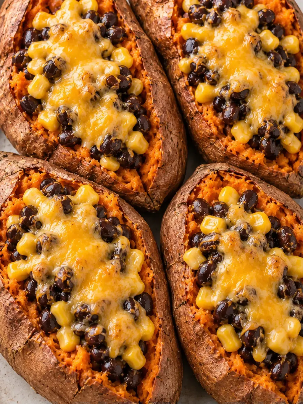 Fylld sötpotatis med svarta bönor