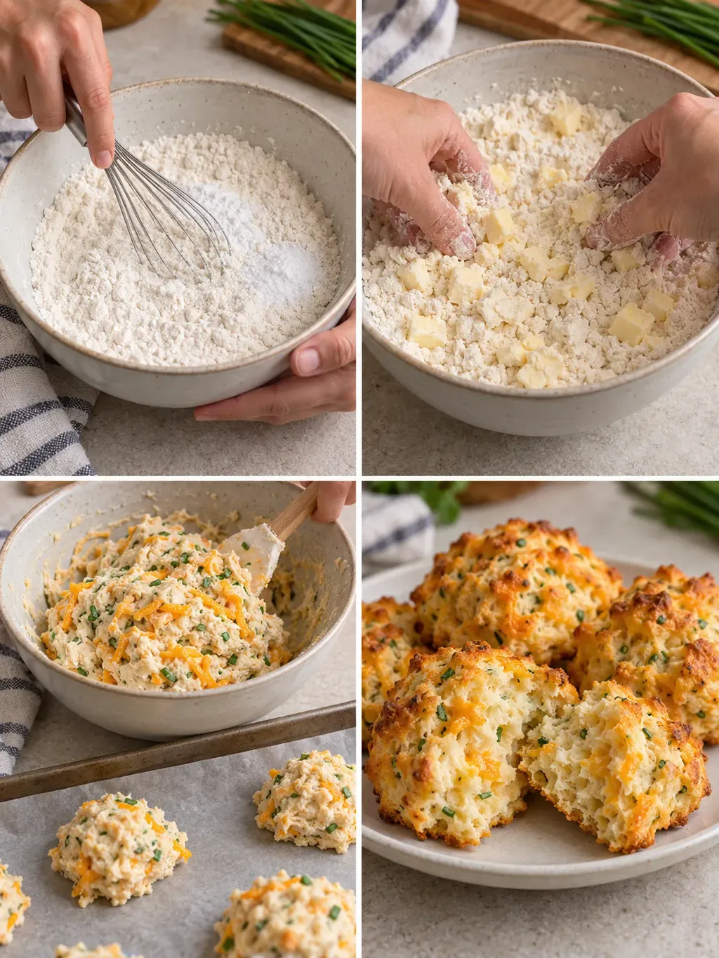 Snabba cheddar- och gräslöksscones