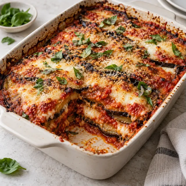 Auberginegratäng med parmesan och mozzarella