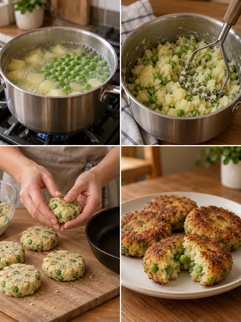 Frasiga potatisbiffar med ärtor