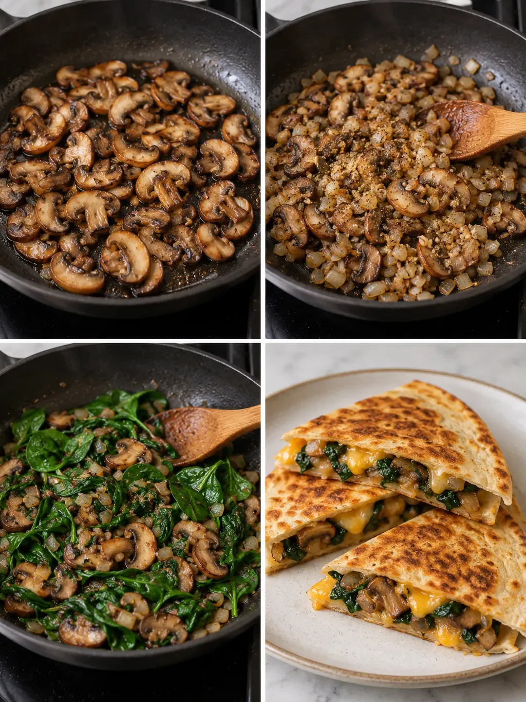 Frasiga quesadillas med svamp och spenat