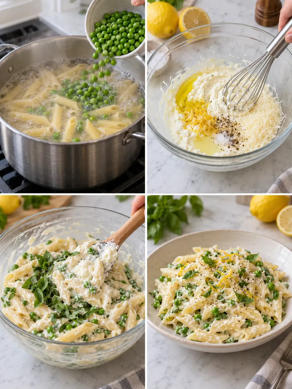 Citronpasta med ärtor och ricotta
