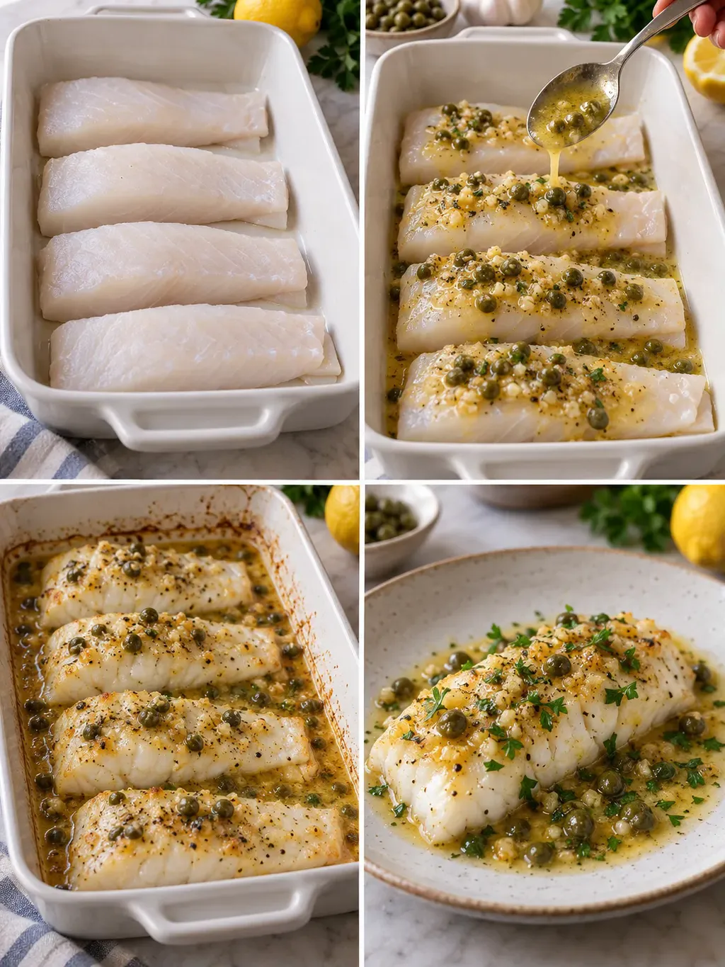 Ugnsbakad torsk med citron och kapris
