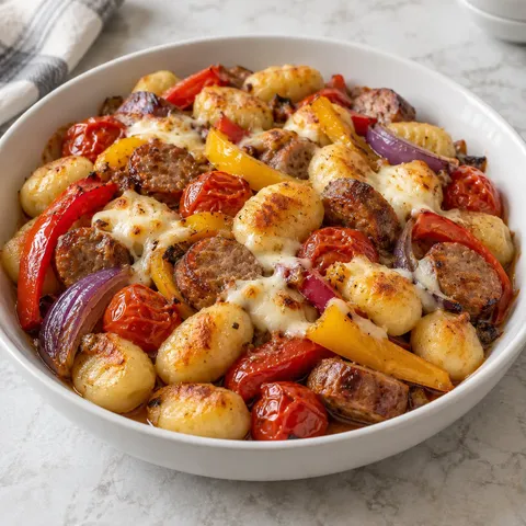 Gnocchi på plåt med korv och paprika