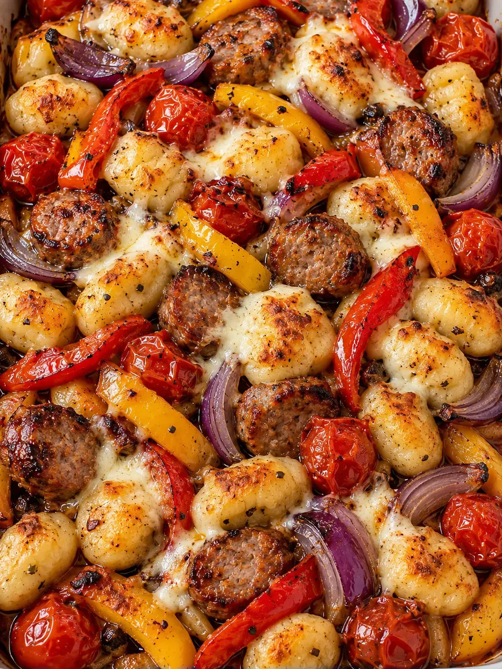 Gnocchi på plåt med korv och paprika