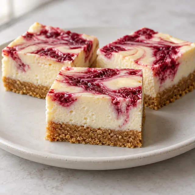 Cheesecakerutor med hallon och vit choklad