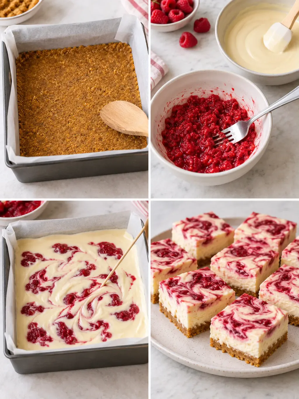 Cheesecakerutor med hallon och vit choklad