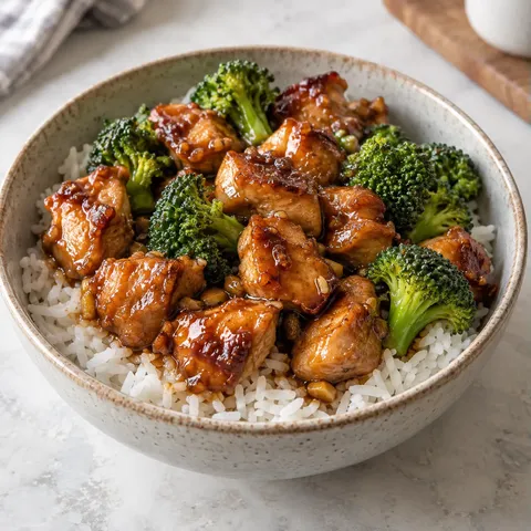 Honungs- och sojakyckling med broccoli och ris
