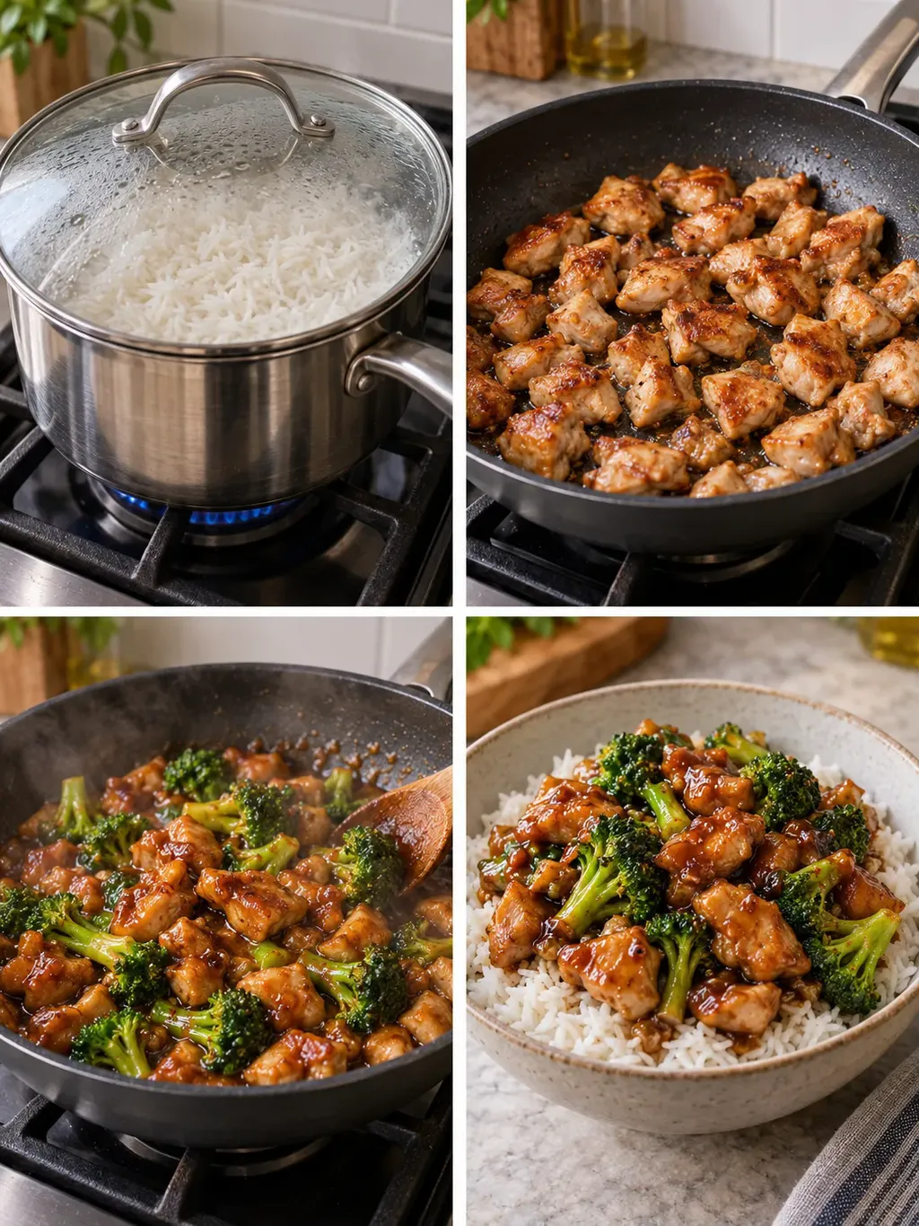 Honungs- och sojakyckling med broccoli och ris