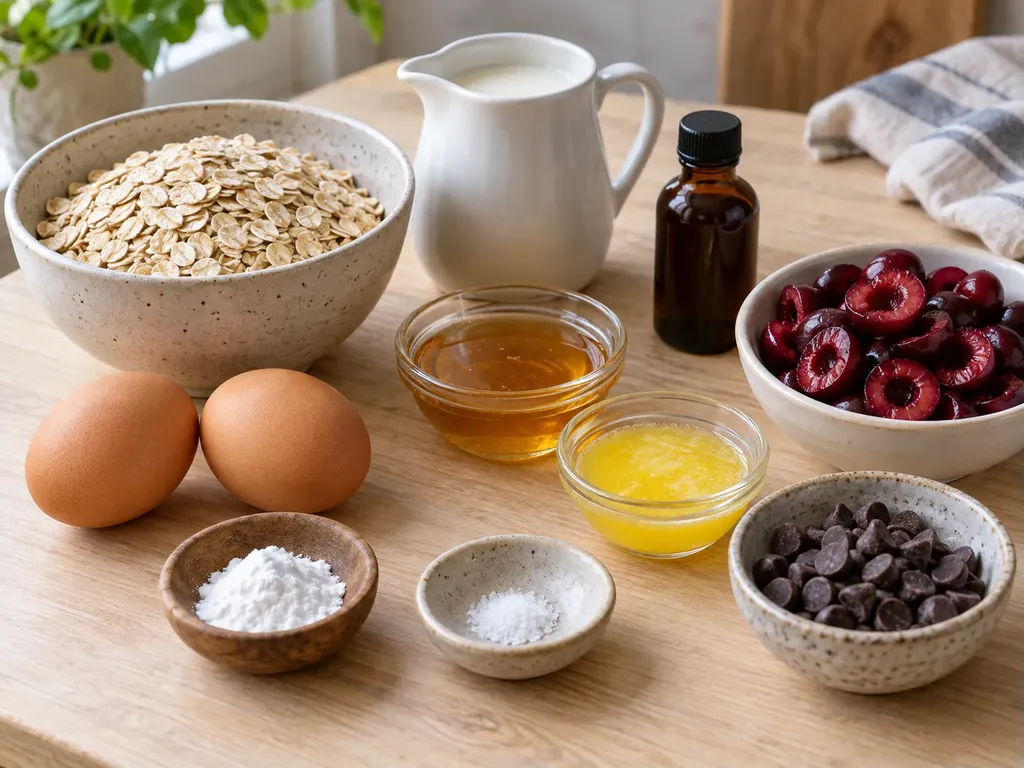 Bakad havre med körsbär och choklad i portionsformar