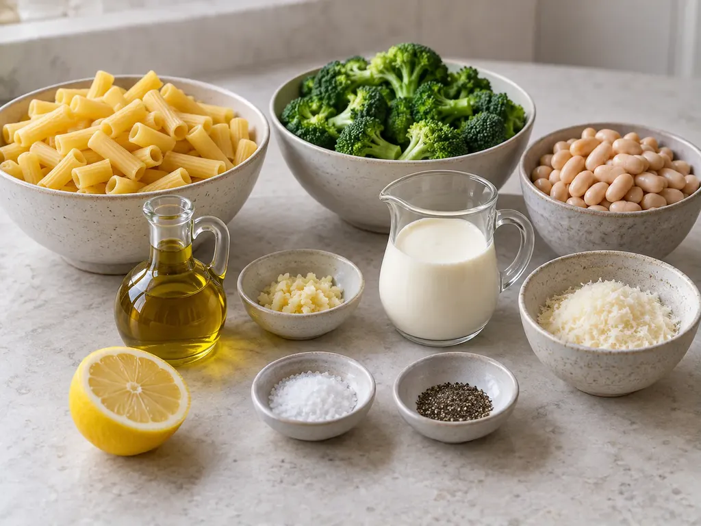 Krämig pasta med broccoli och vita bönor