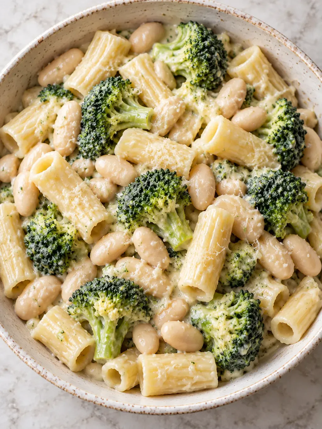 Krämig pasta med broccoli och vita bönor