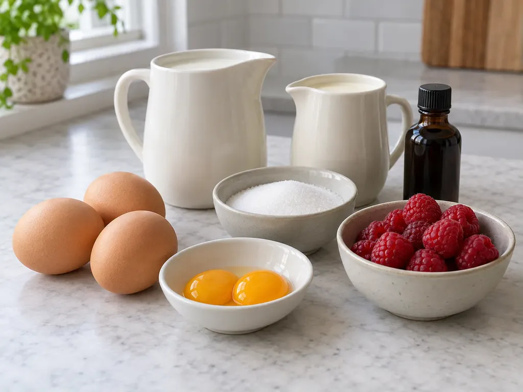 Ugnsbakad vaniljpudding med hallon