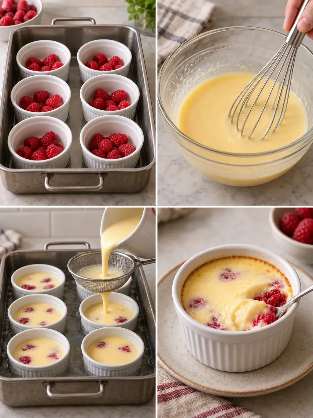 Ugnsbakad vaniljpudding med hallon