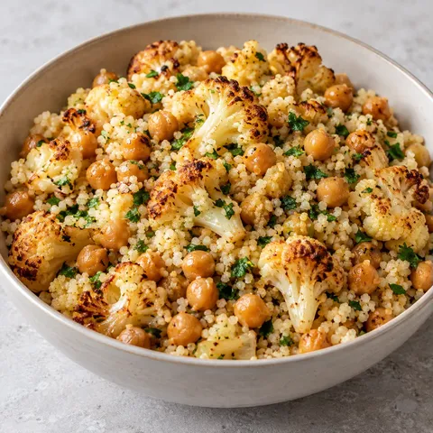 Couscous med rostad blomkål och kikärtor