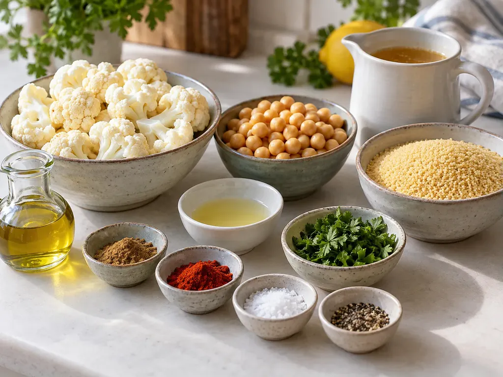 Couscous med rostad blomkål och kikärtor