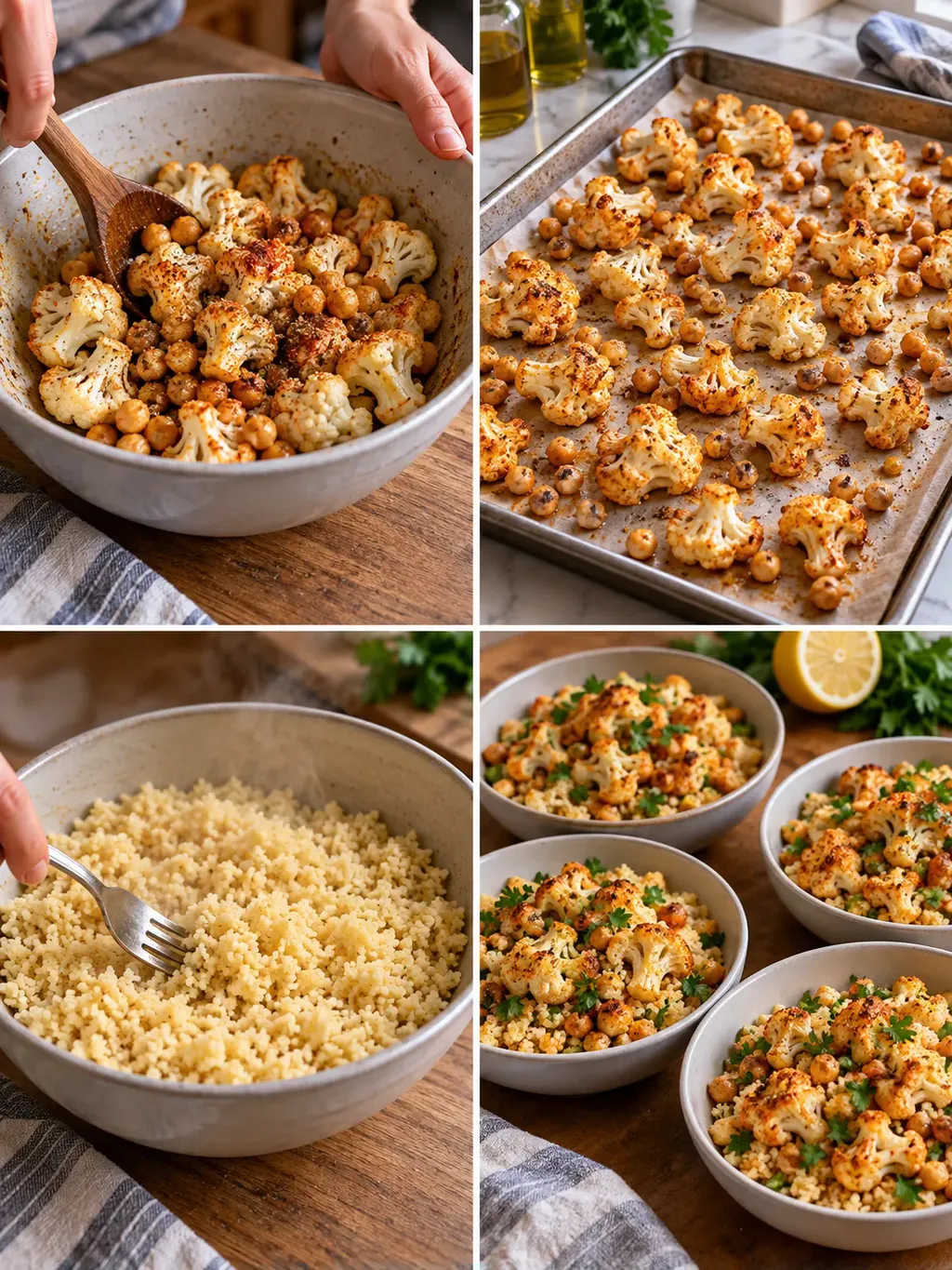 Couscous med rostad blomkål och kikärtor