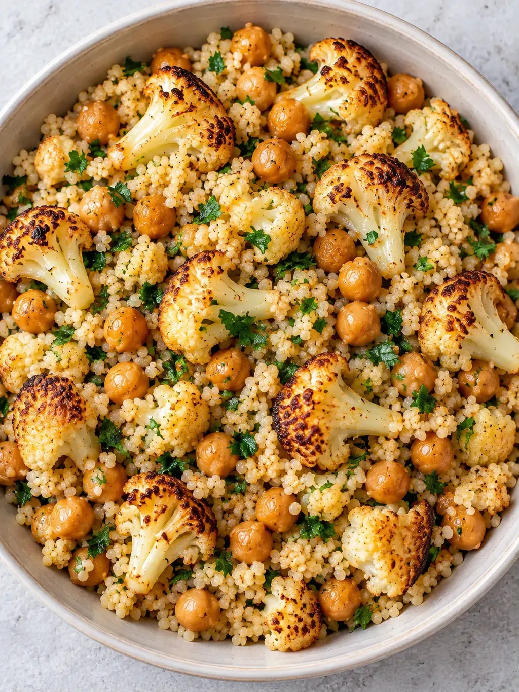 Couscous med rostad blomkål och kikärtor