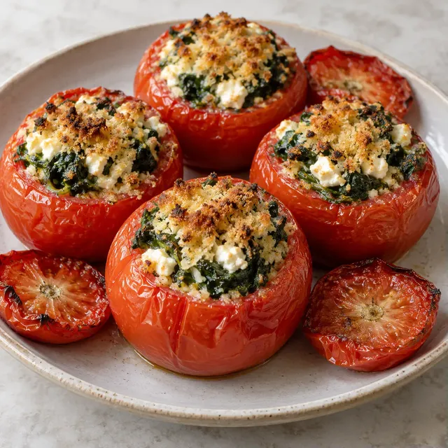 Ugnsbakade tomater med spenat och fetaost