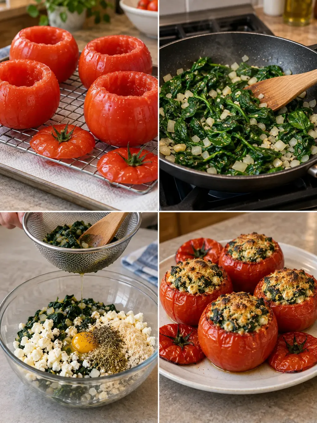 Ugnsbakade tomater med spenat och fetaost