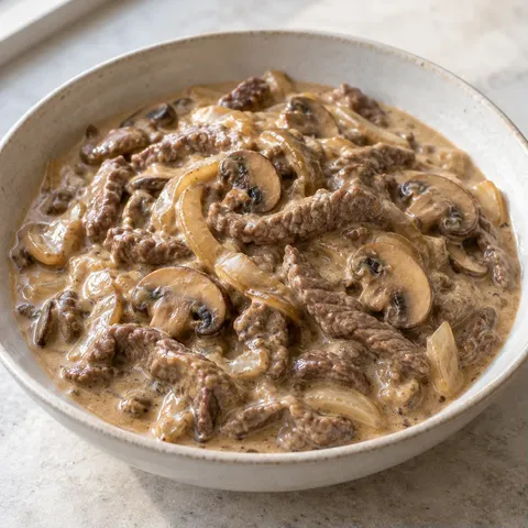 Biff stroganoff med champinjoner