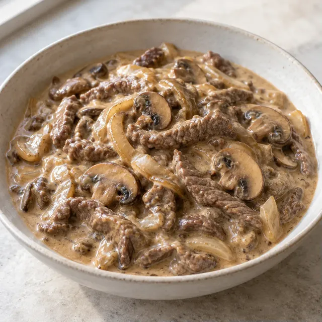 Biff stroganoff med champinjoner