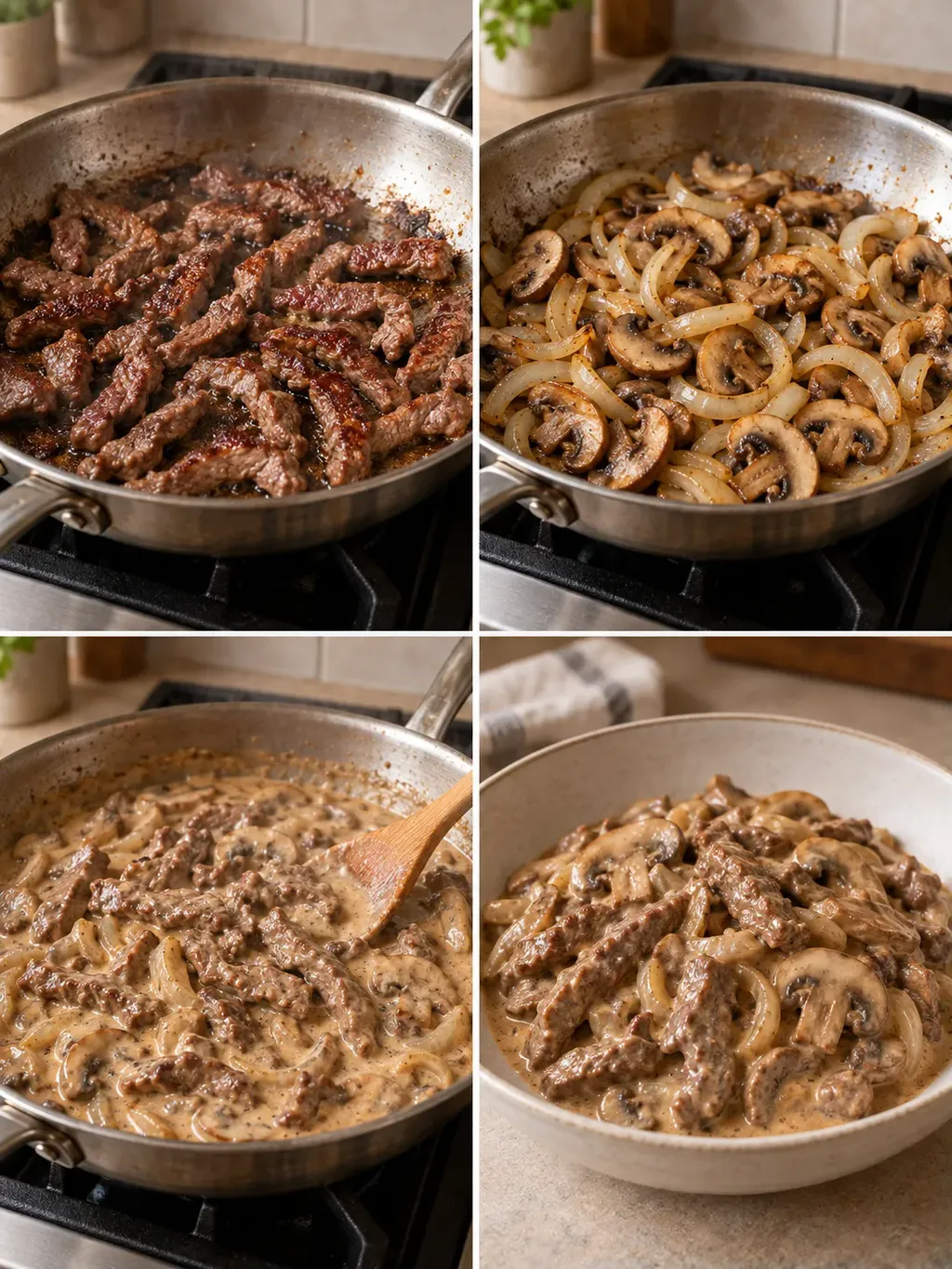 Biff stroganoff med champinjoner