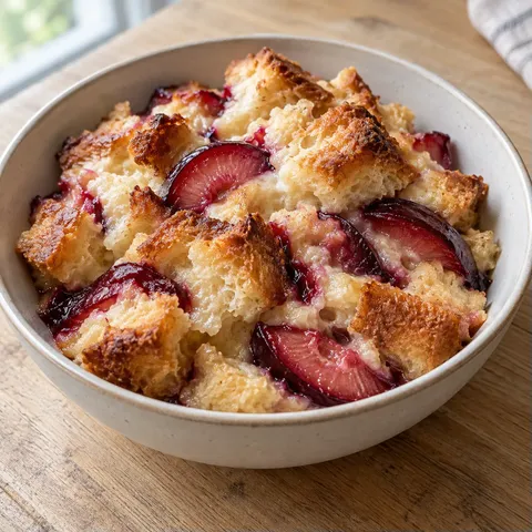 Brödpudding med plommon och vanilj