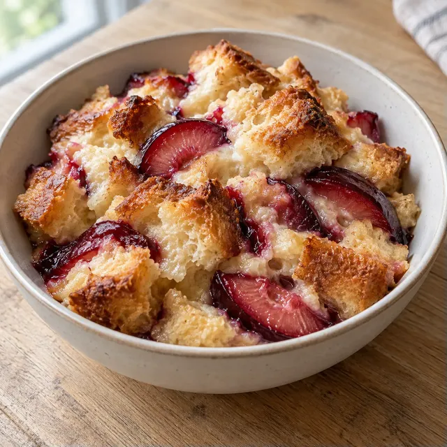 Brödpudding med plommon och vanilj