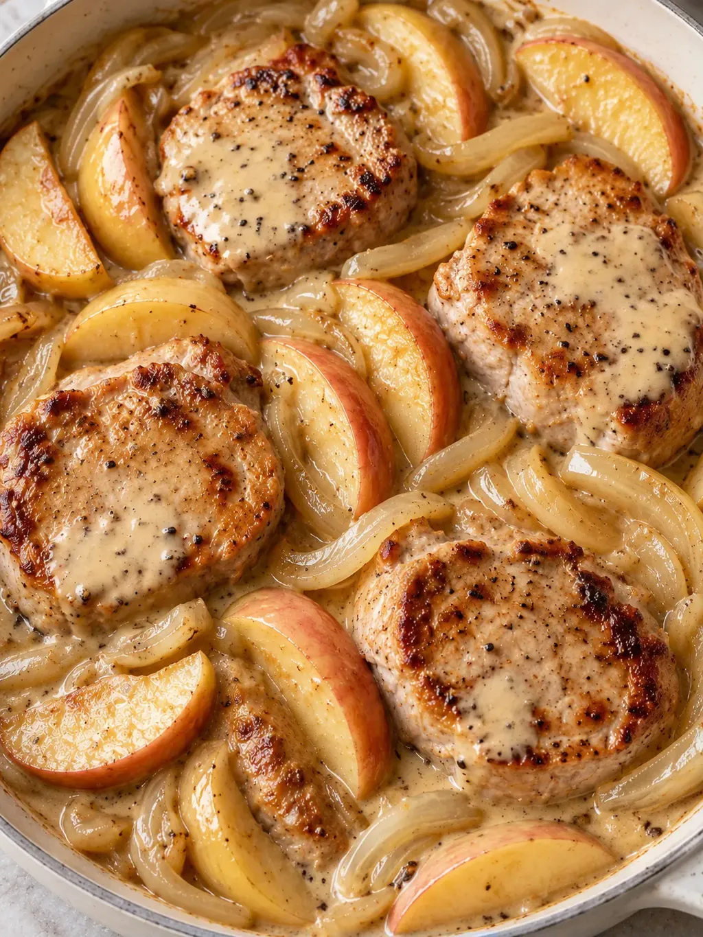 Fläskfilé med äpple i krämig senapssås