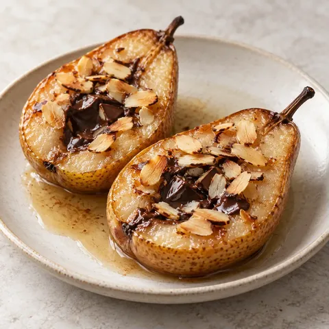 Ugnsbakade päron med choklad och mandel