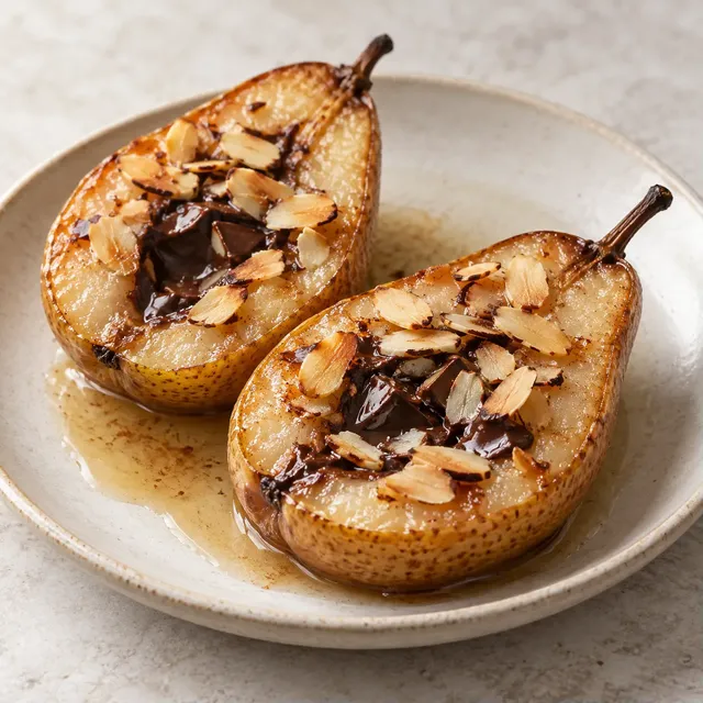 Ugnsbakade päron med choklad och mandel