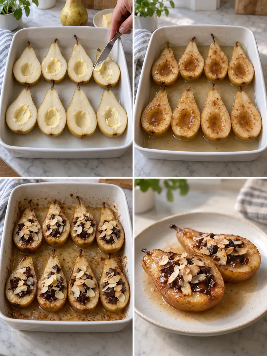 Ugnsbakade päron med choklad och mandel