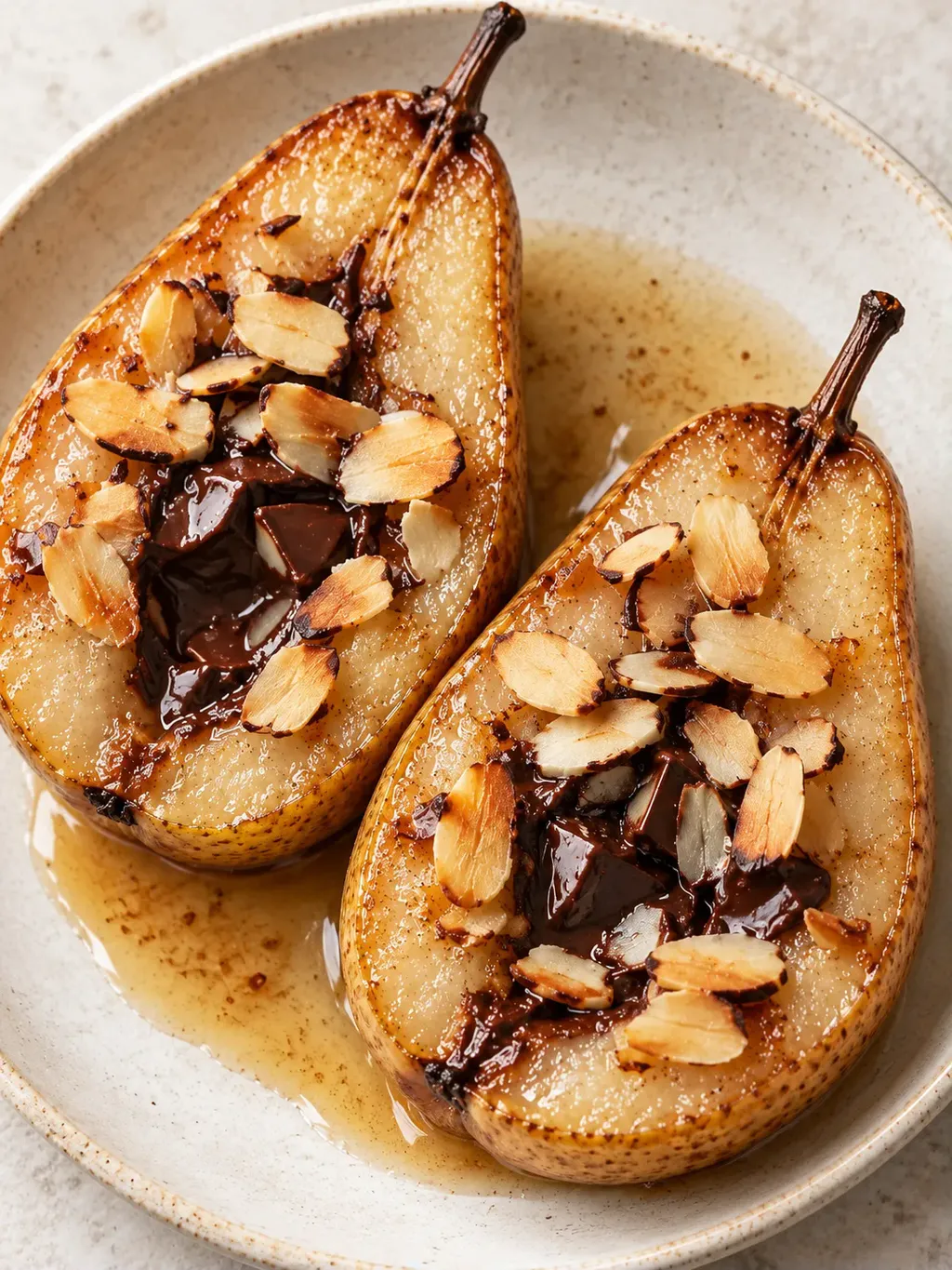 Ugnsbakade päron med choklad och mandel
