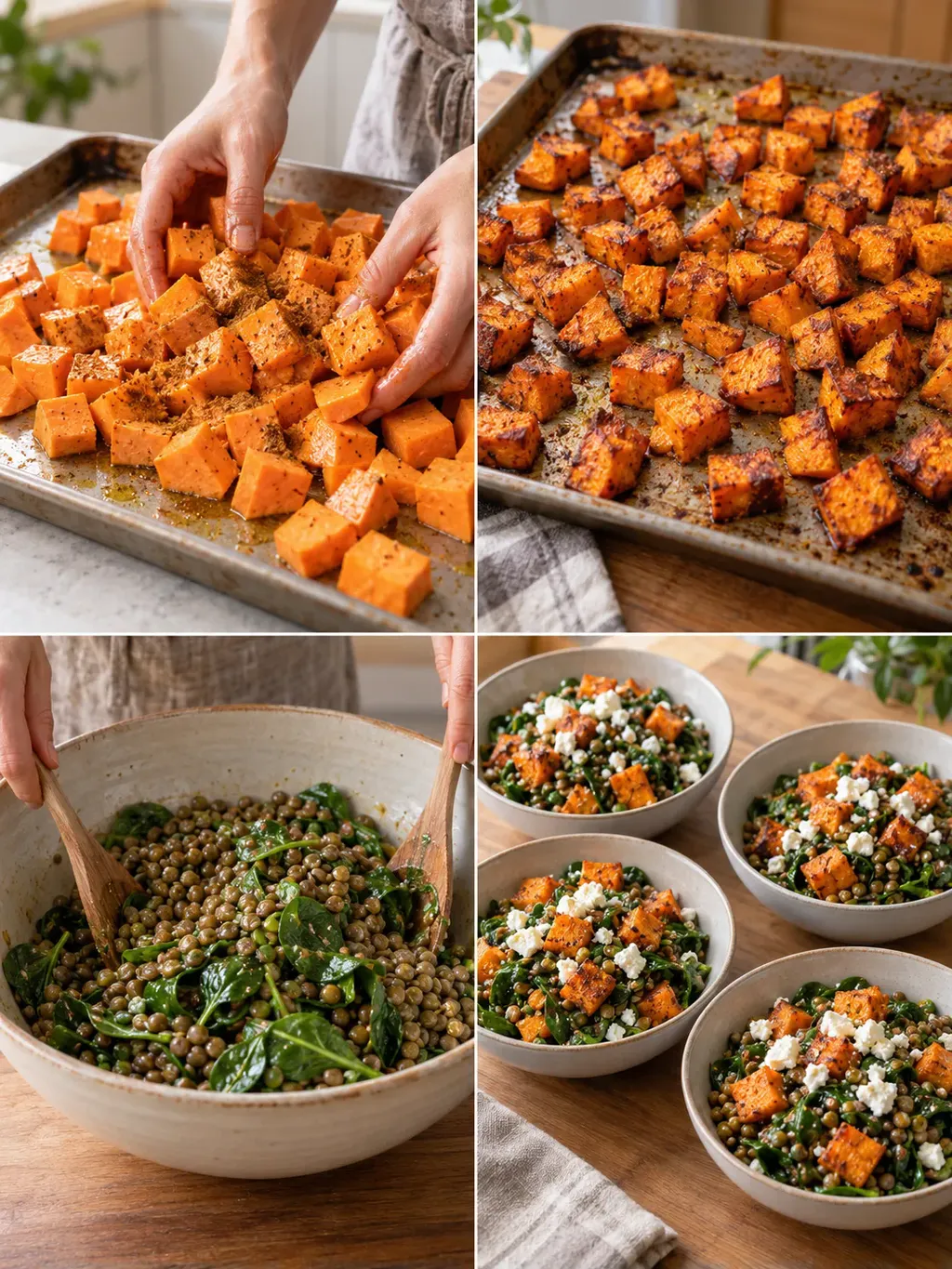 Sallad med rostad sötpotatis och linser