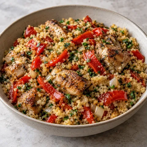 Kycklingcouscous med rostad röd paprika