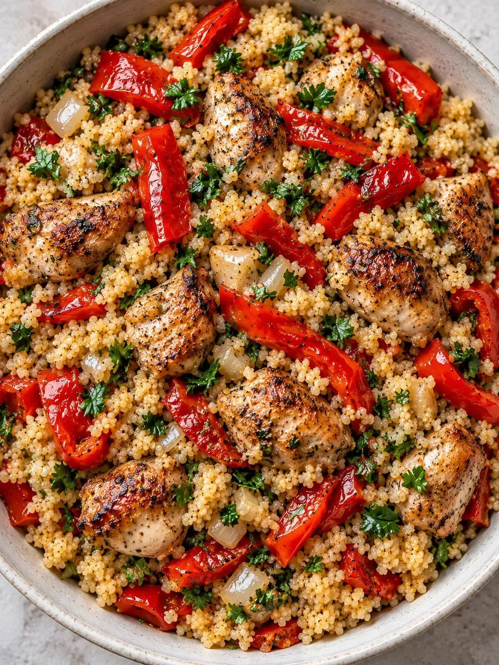 Kycklingcouscous med rostad röd paprika