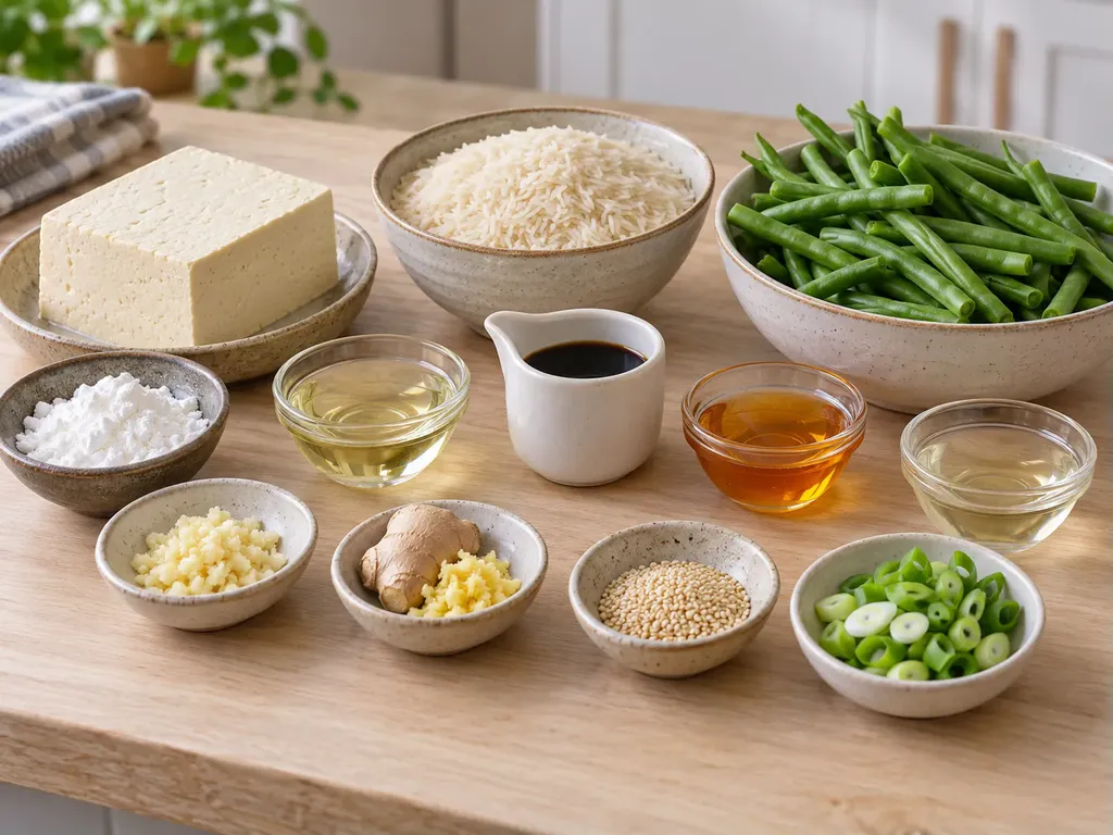 Risskålar med sesamtofu och gröna bönor
