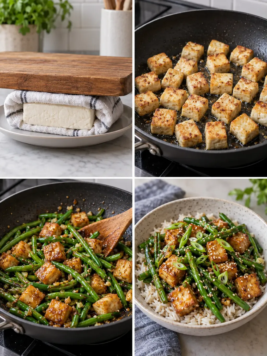 Risskålar med sesamtofu och gröna bönor