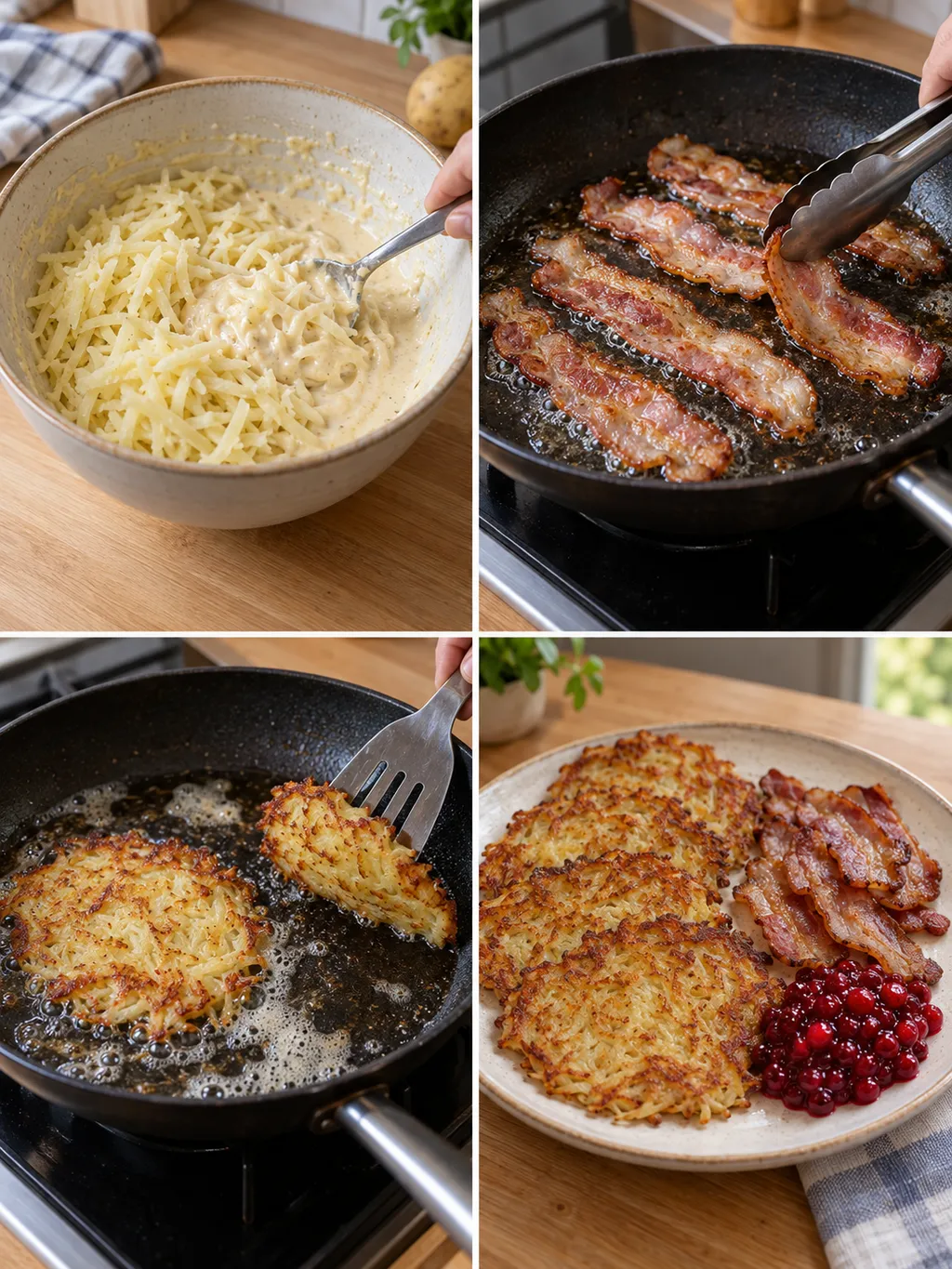 Potatis blandas i smet, fläsk och raggmunk steks och den färdiga maten serveras