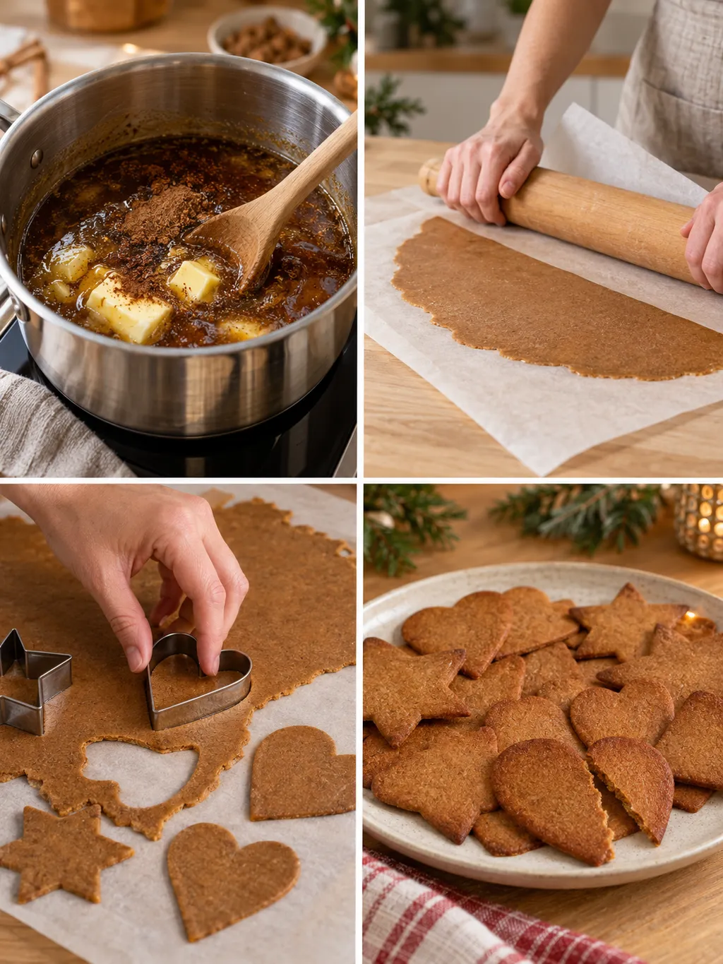 Pepparkaksbak från sirapsblandning och kavling till stansade och färdiga kakor